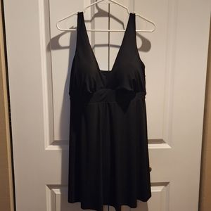 Women's Plus Size Plunge Side Slit Swim Dress - Aqua Green- Black 16W Swimsuit